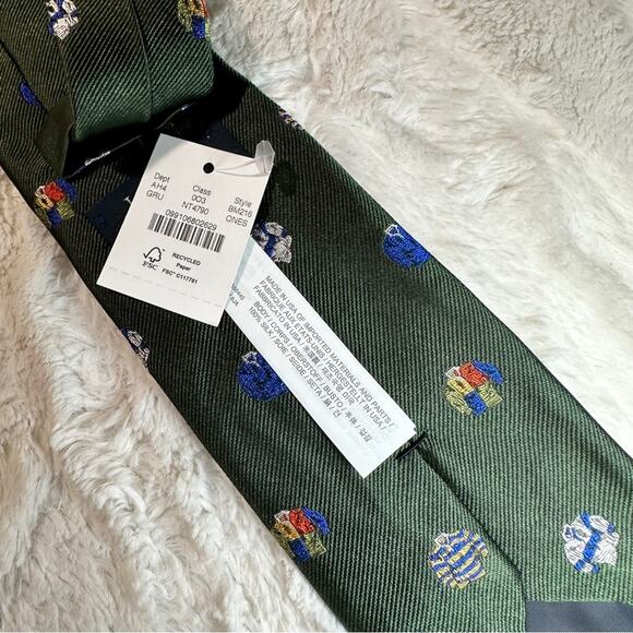J.Crew One Size Men's Neck Tie Green Rugby English Silk Tie Preppy J Crew Office - Picture 6 of 7